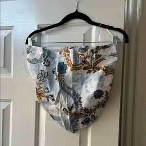 Reformation Blue and Gold Floral Crop Top